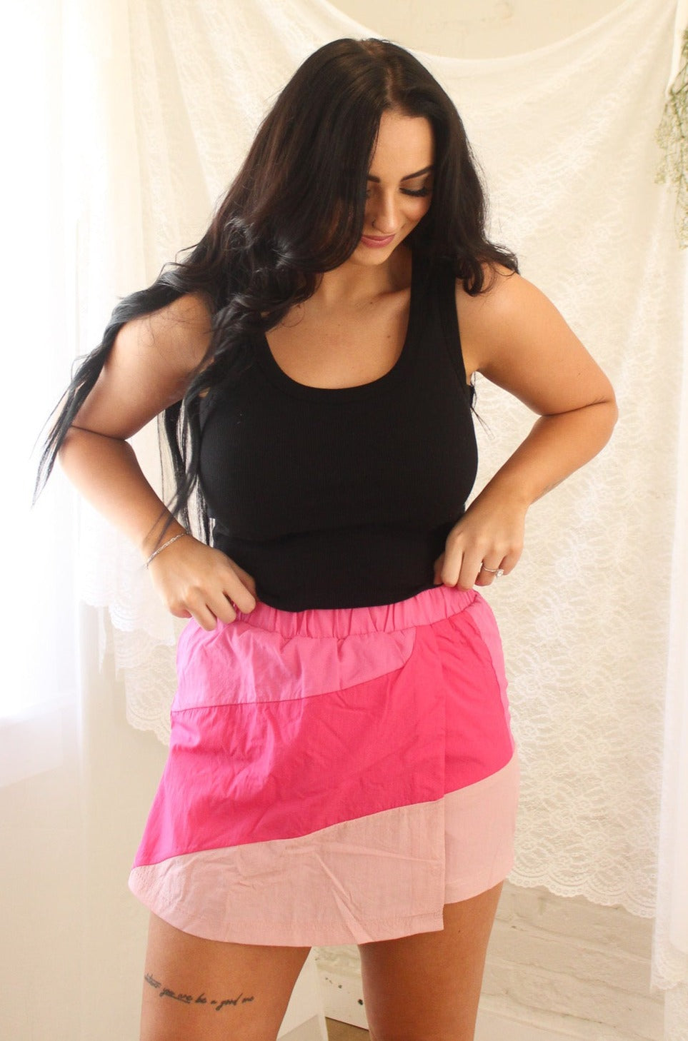 Curved Color Block Activewear Skort