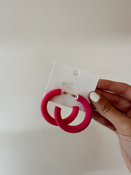 Colorful Wood Hoop Earrings - Pink