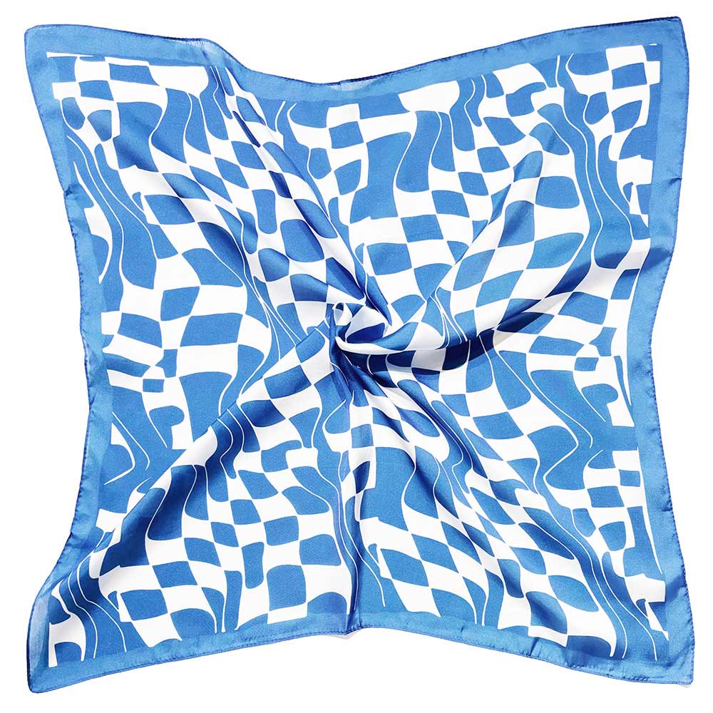 Abstract Wavy Square Print Square Bandana Scarf: Royal Blue