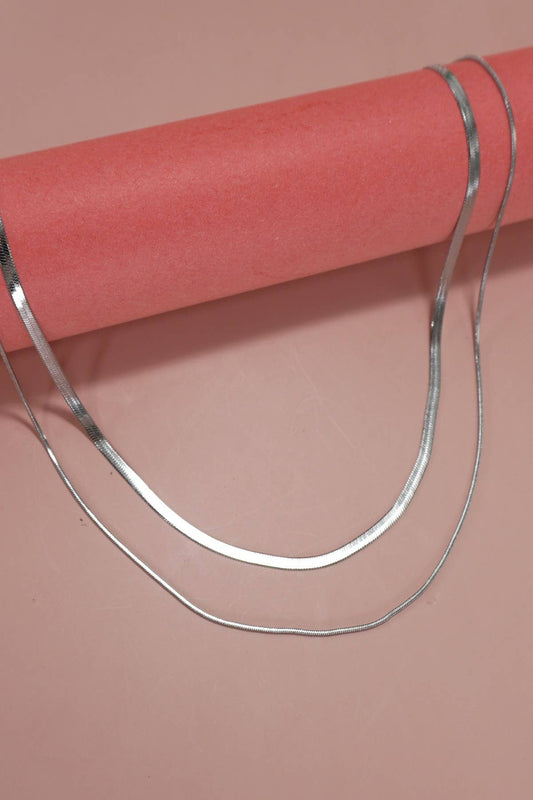 Layered Herringbone Necklace : Silver