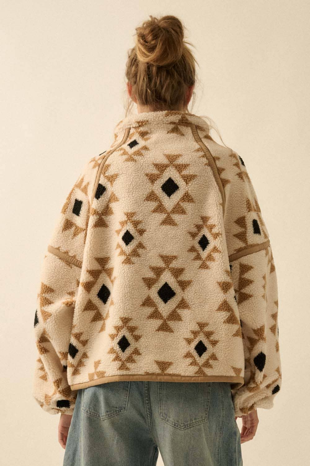 Geometric-Print Sherpa Fleece Half-Zip Pullover