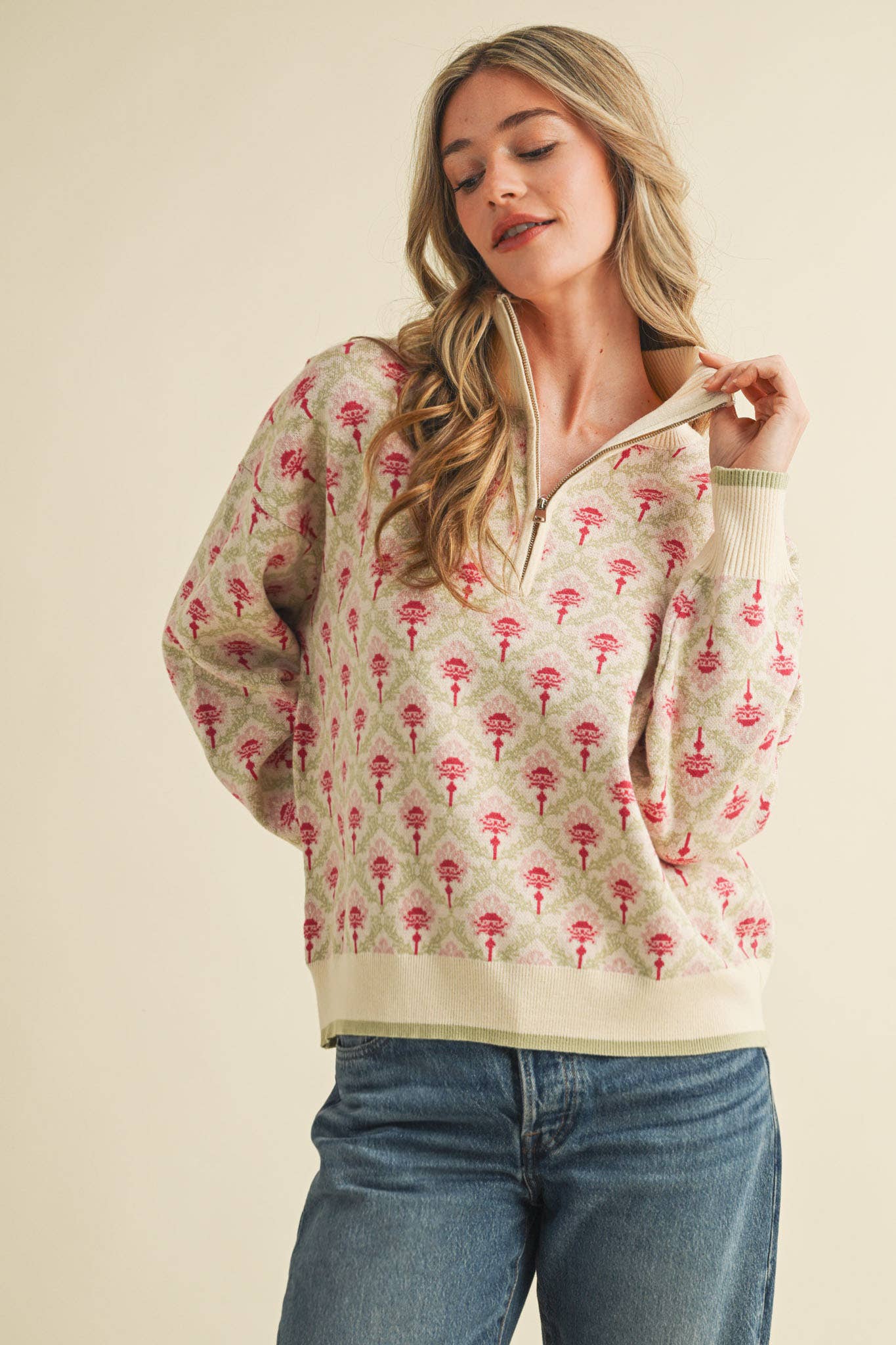 Candice Floral Mock Neck Sweater
