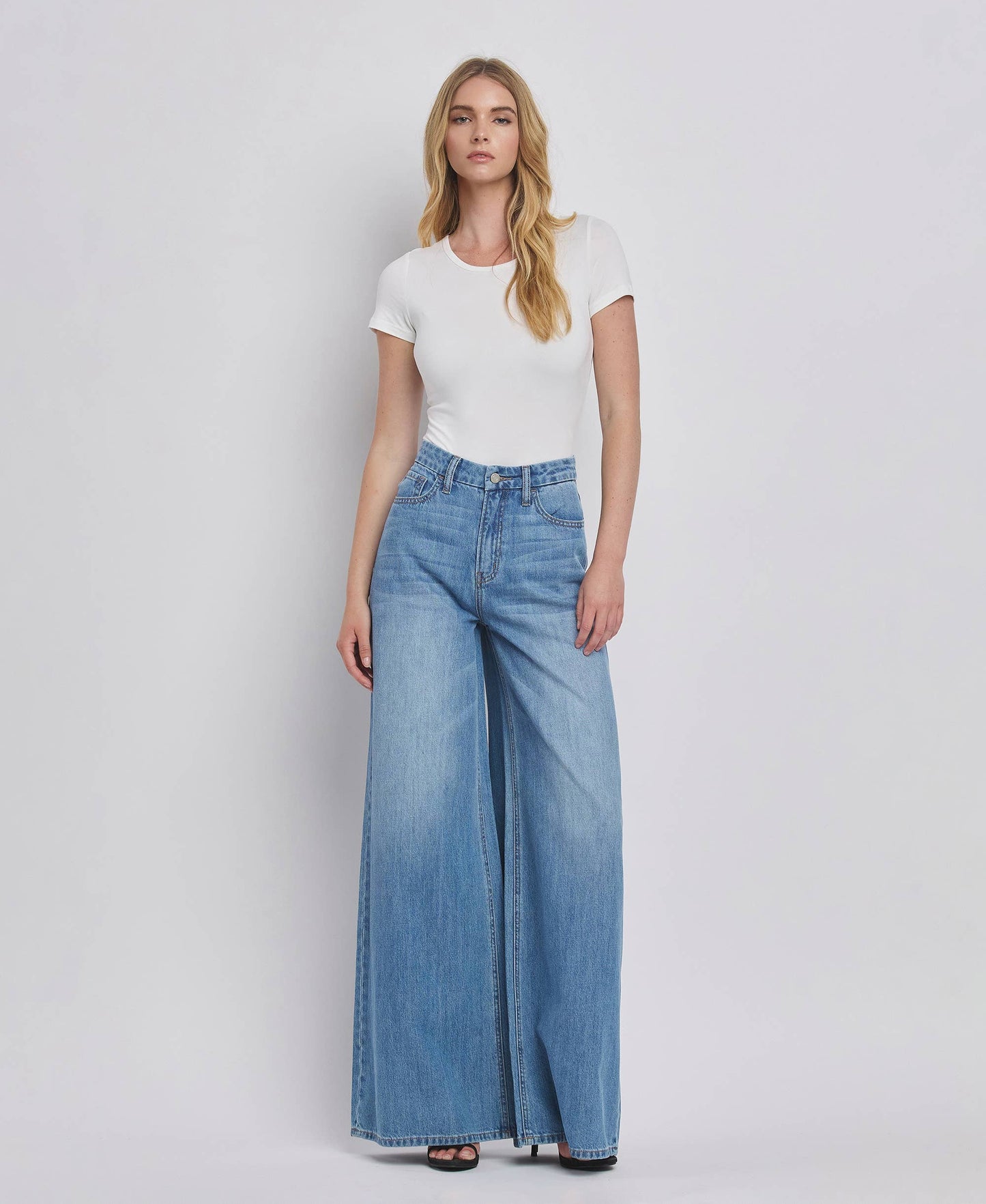 Super High Rise Wide Leg Jeans- Vervet by Flying Monkey