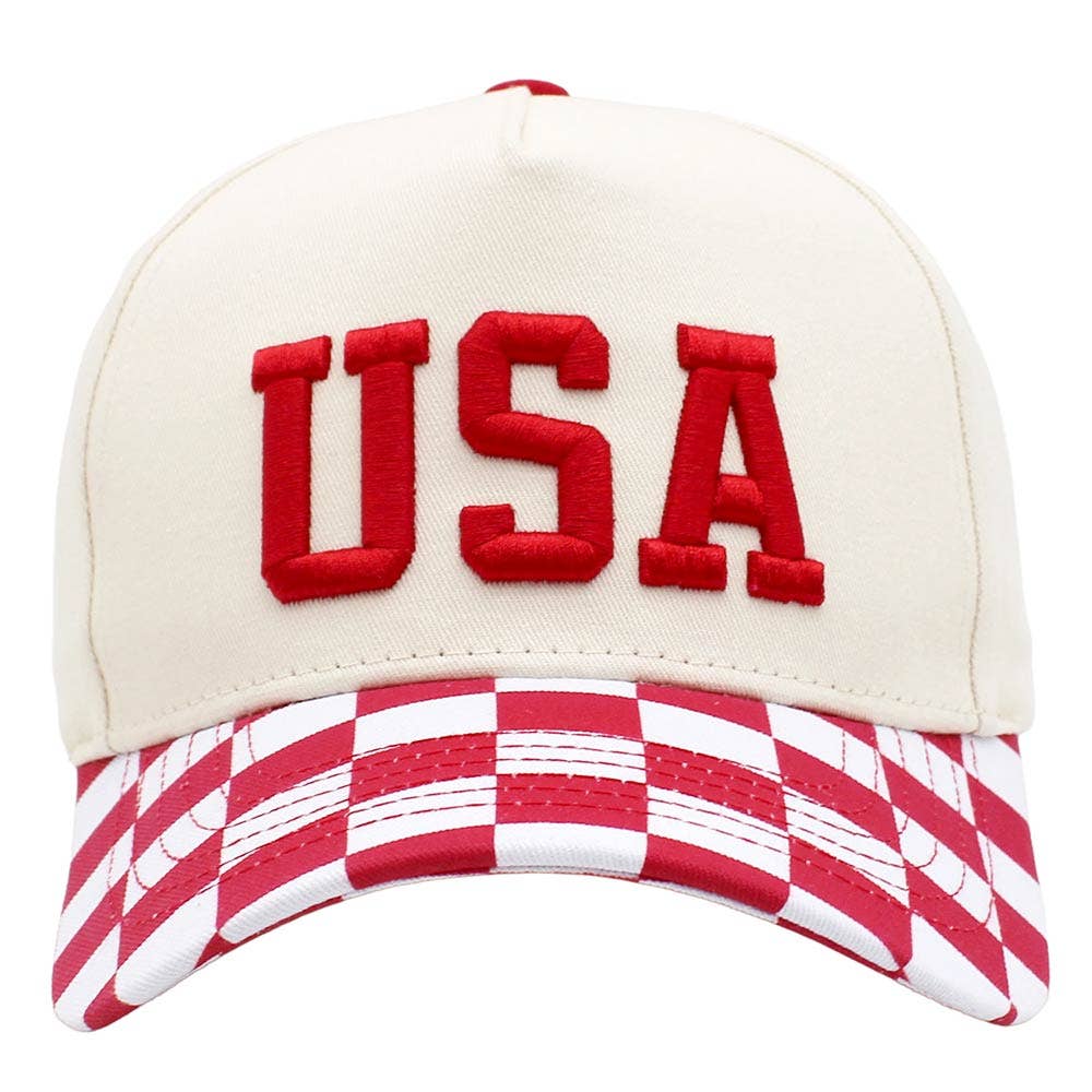 Checkered USA Embroidered Baseball Cap: Black