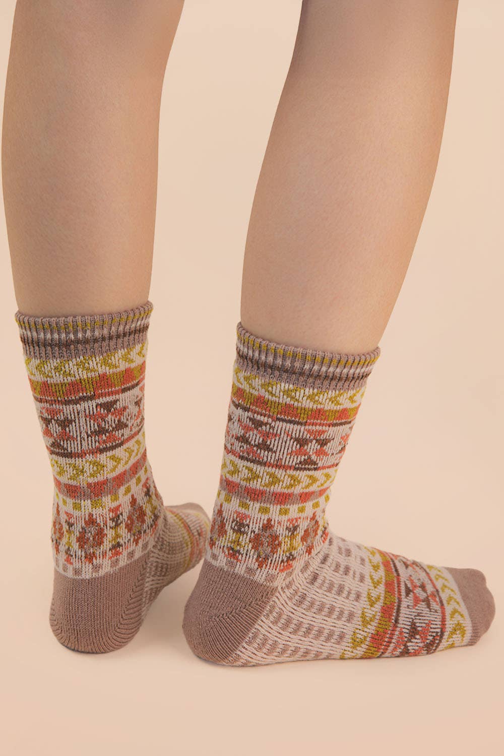 Geometric Graphic Crew Socks: Cream