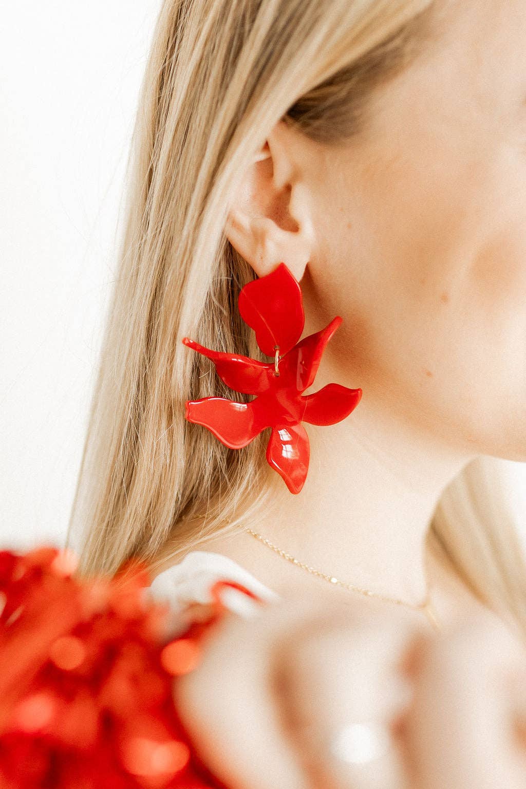 Flora Statement Earrings- True Red