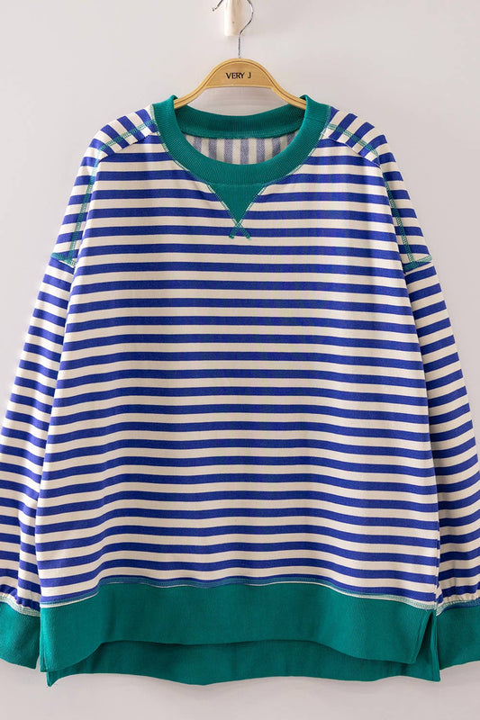 Everyday Stripe Oversized Knit Top – Royal Blue/Green