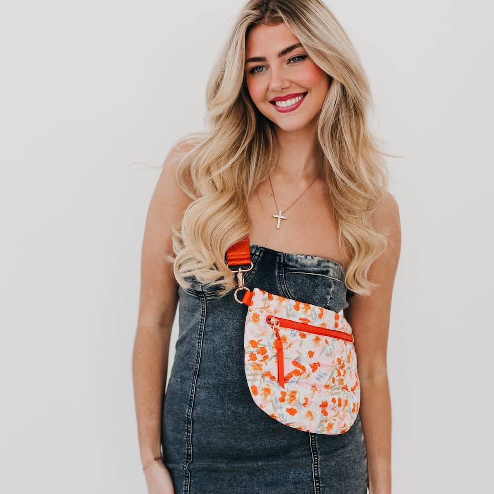 Jolie Puffer Belt Bag : Mango Floral Watercolor