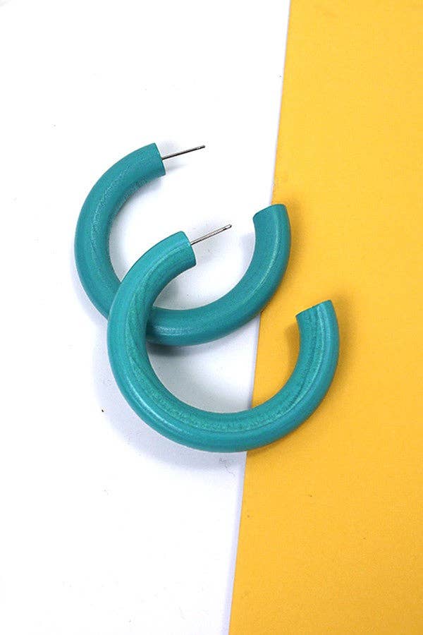 Colorful Wood Hoop Earrings : Black
