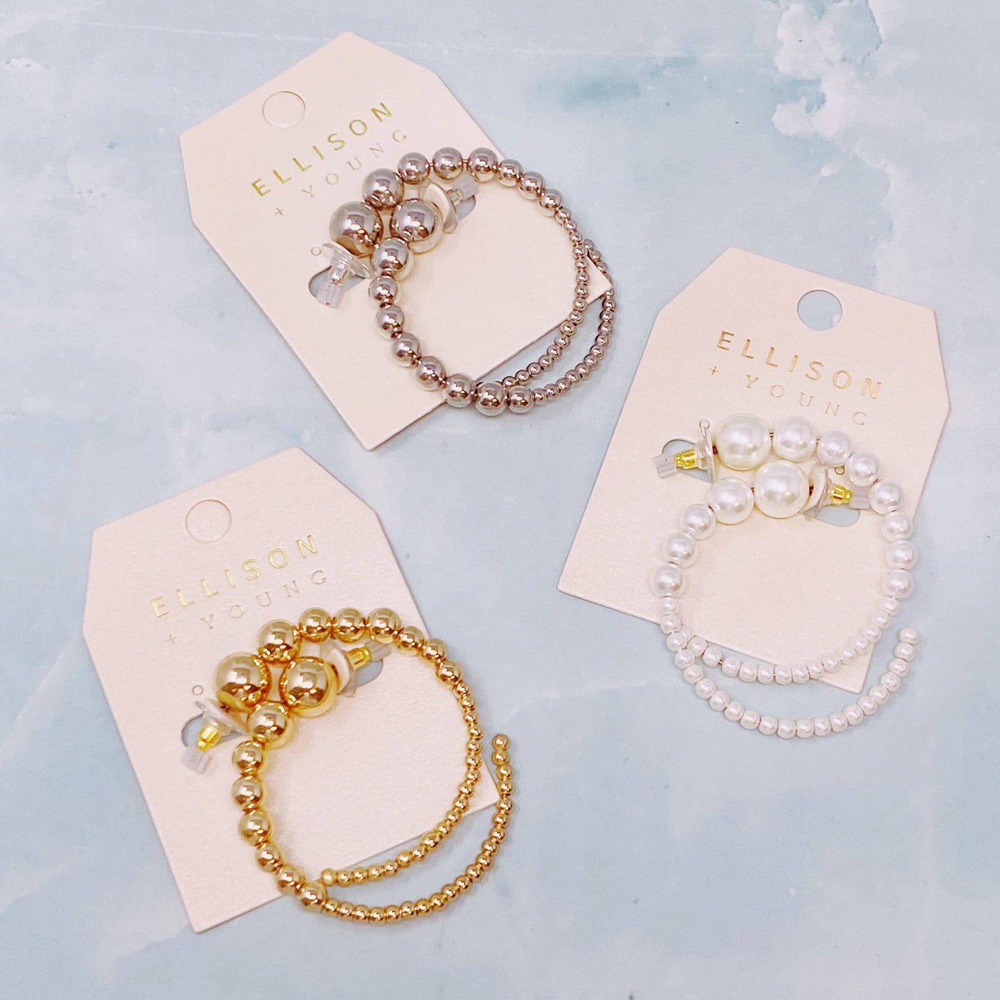 Gradation Bauble Hoop Earrings: Silver