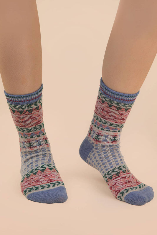 Geometric Graphic Crew Socks: Gray