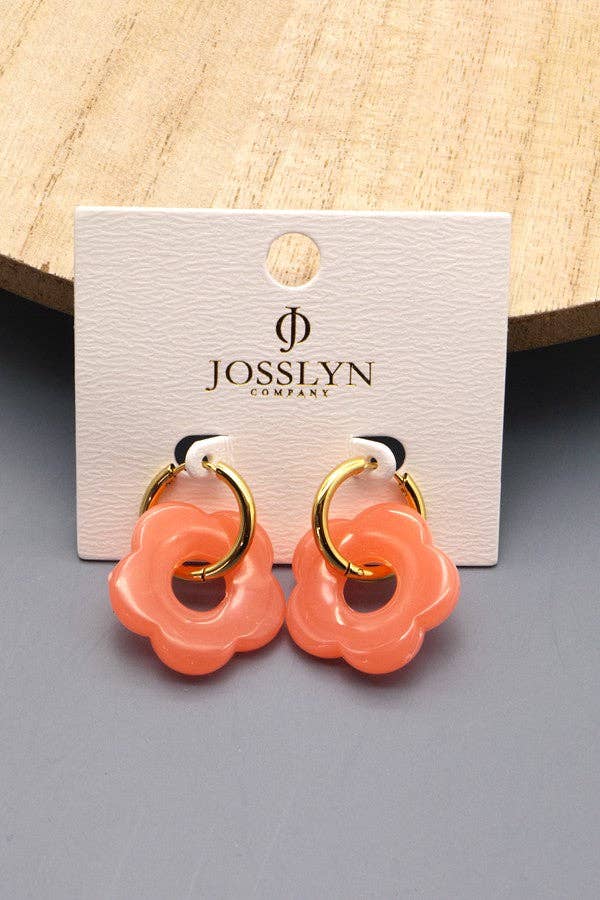Flower Charm Hoop Earrings : Teal
