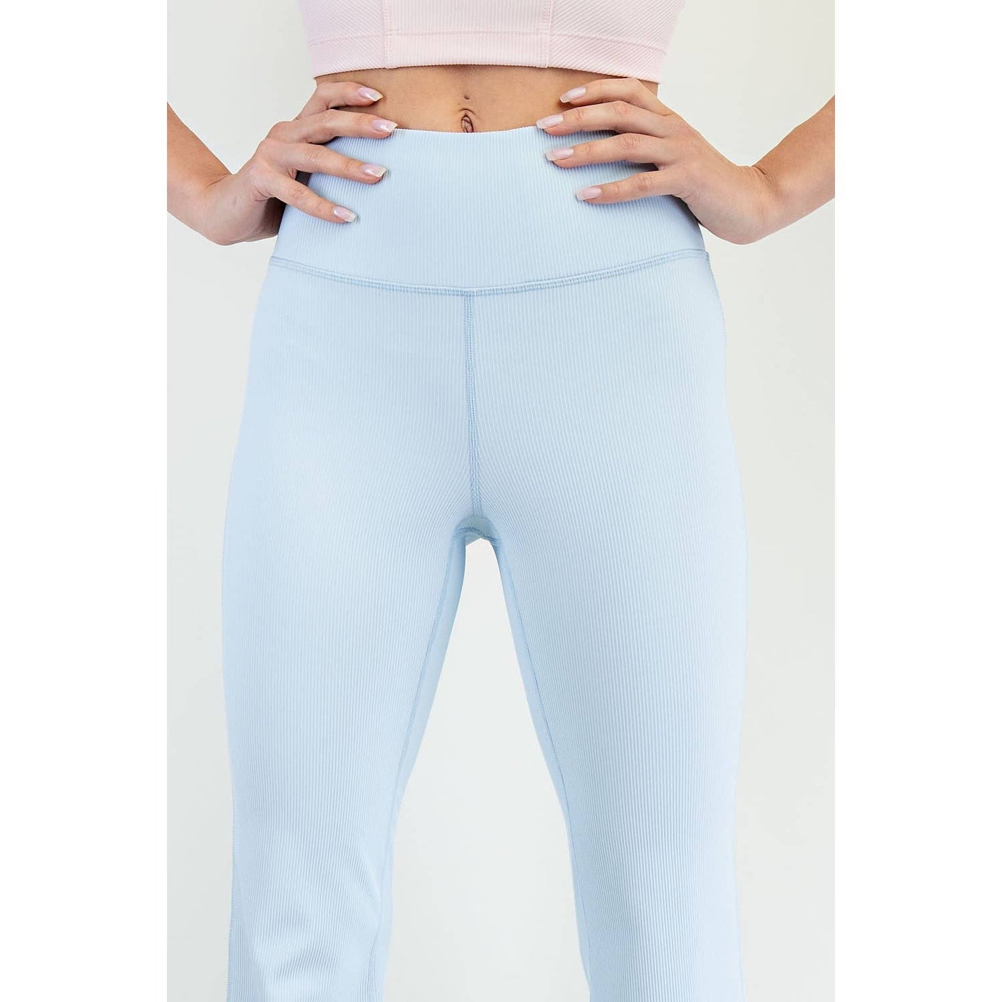 Nylon Rib Flare Leggings : Baby Blue (Rae Mode)
