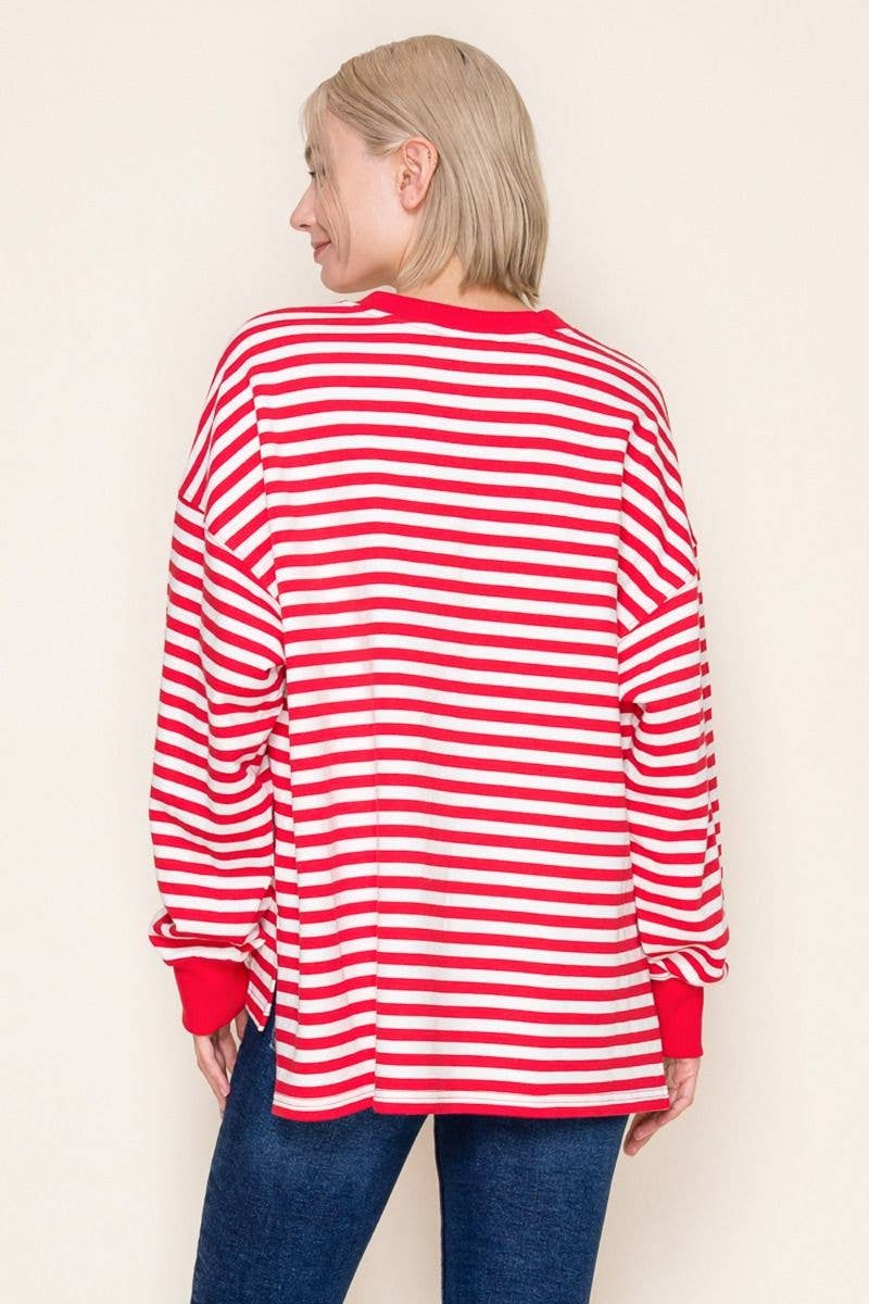 Red/White Striped Long Sleeve Knit Top