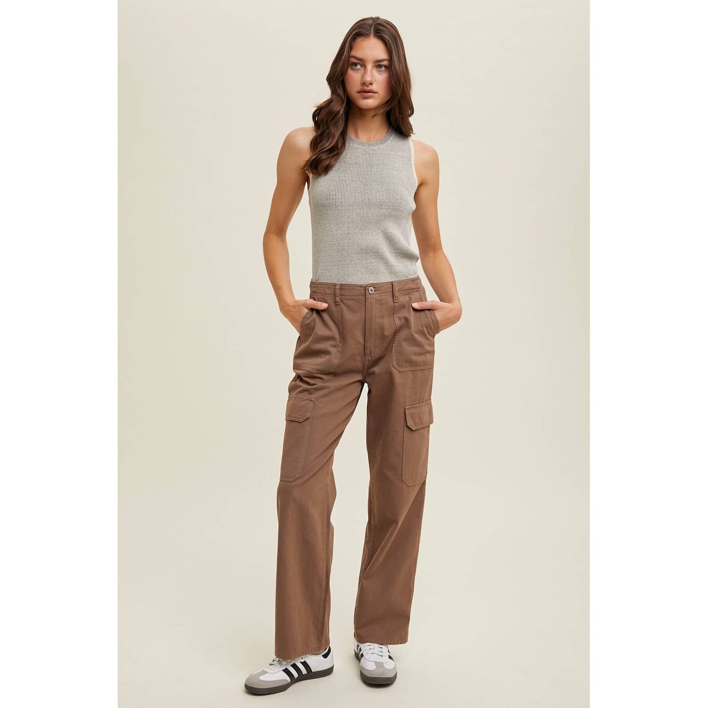 Straight Leg Cargo Pants: Mocha