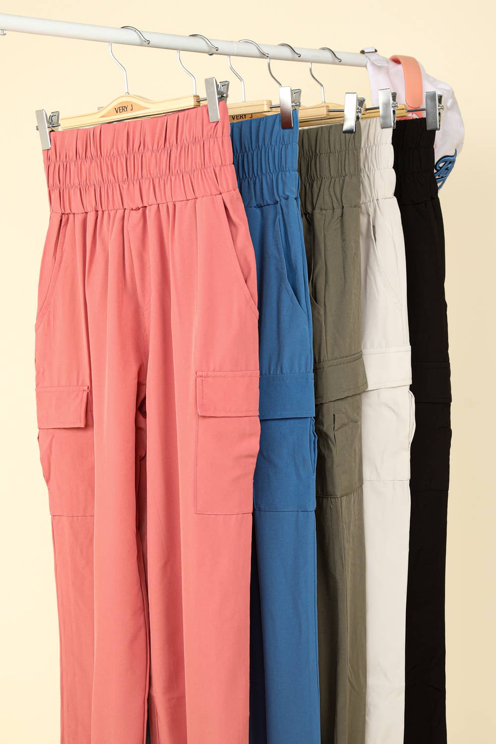 High Waisted Cargo Active Joggers w/ Pockets: Coconut Milk