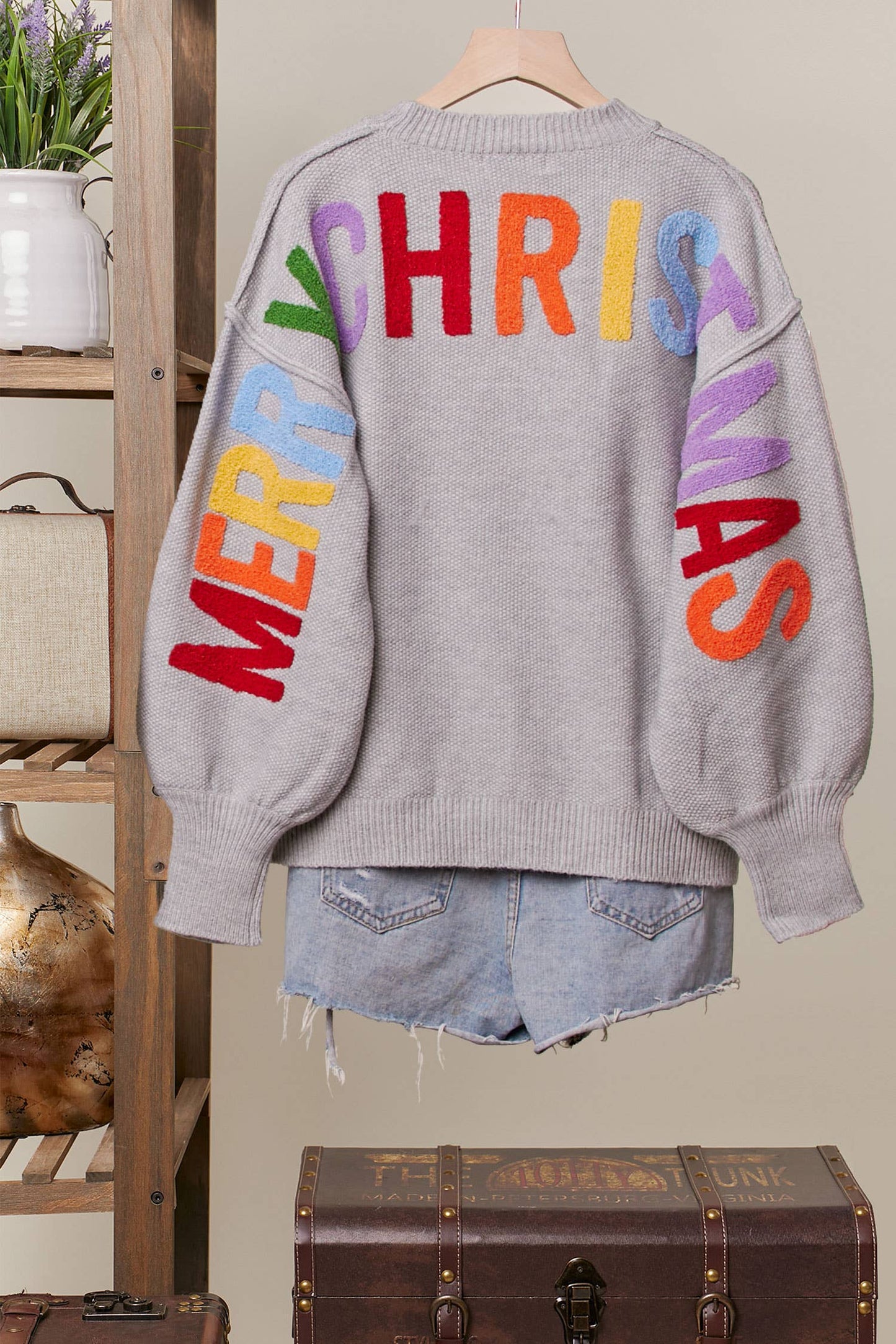 Oversize Christmas Sweater with Lettering: Ivory-Multi