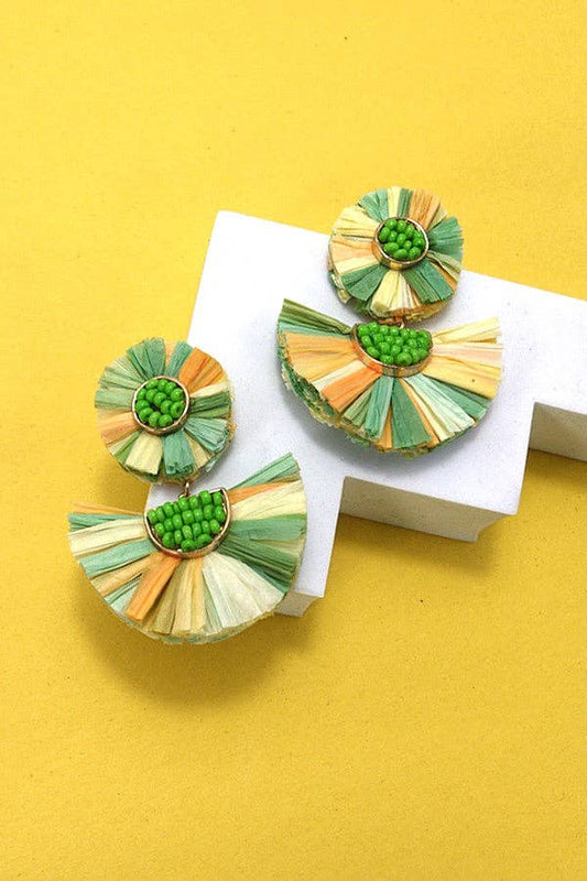 Tropical Raffia Fan Drop Earrings