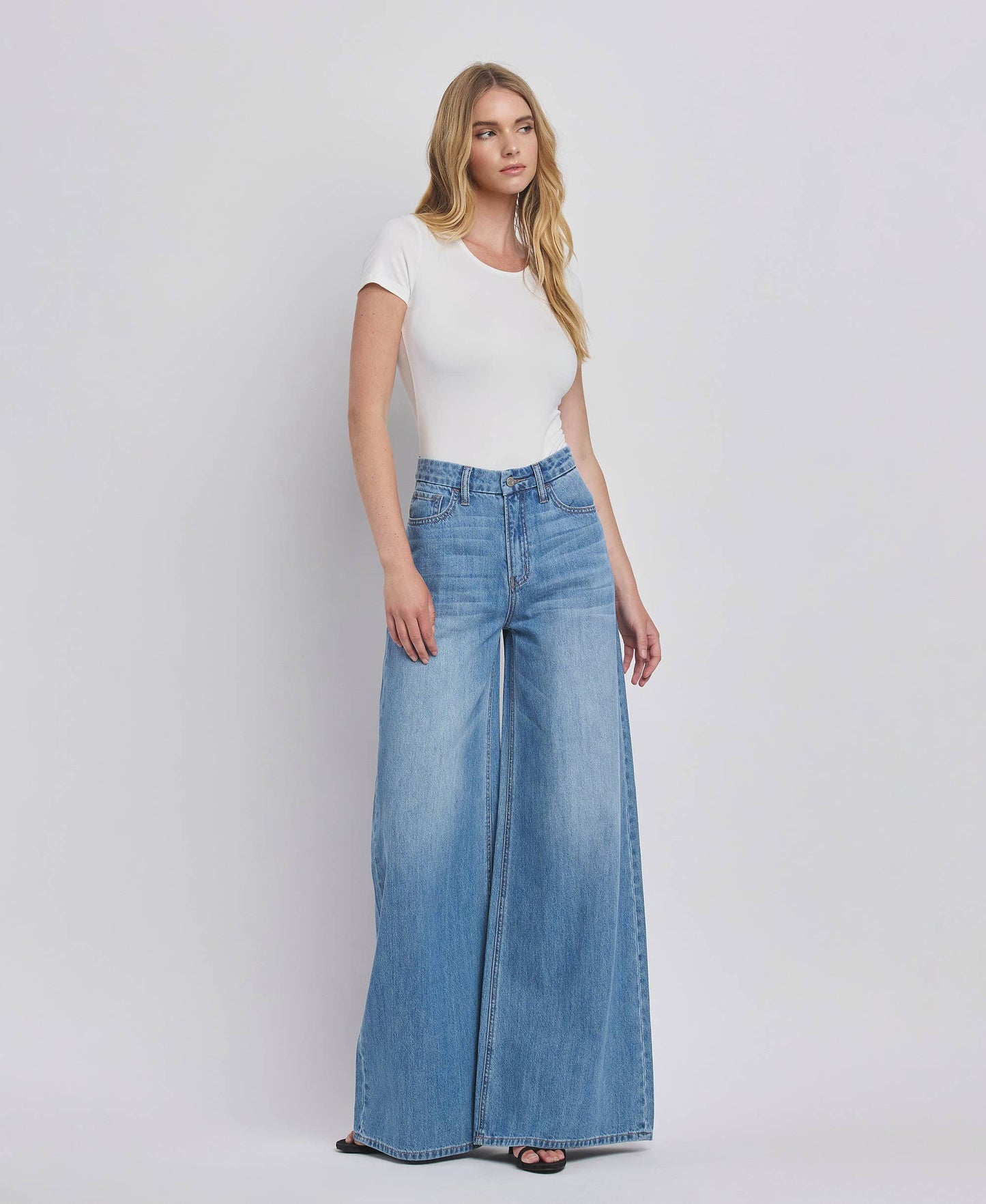 Super High Rise Wide Leg Jeans- Vervet by Flying Monkey