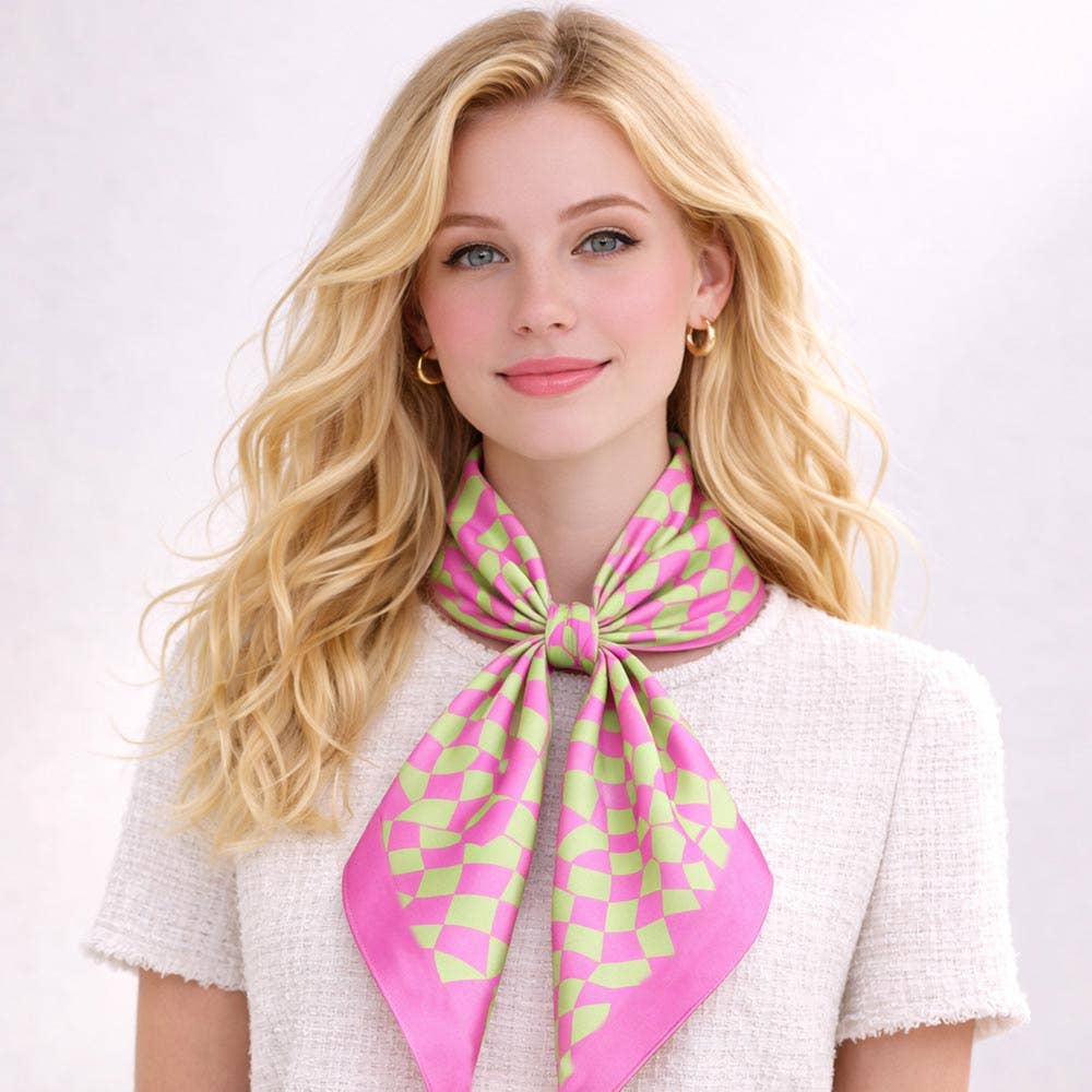 Abstract Wavy Square Print Square Bandana Scarf: Royal Blue