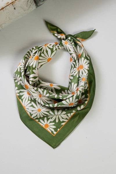 Flower Silk Scarf : Green