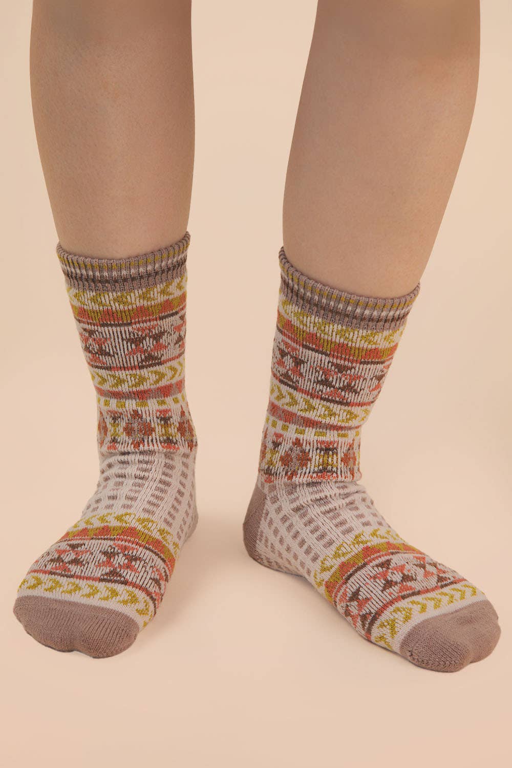 Geometric Graphic Crew Socks: Cream