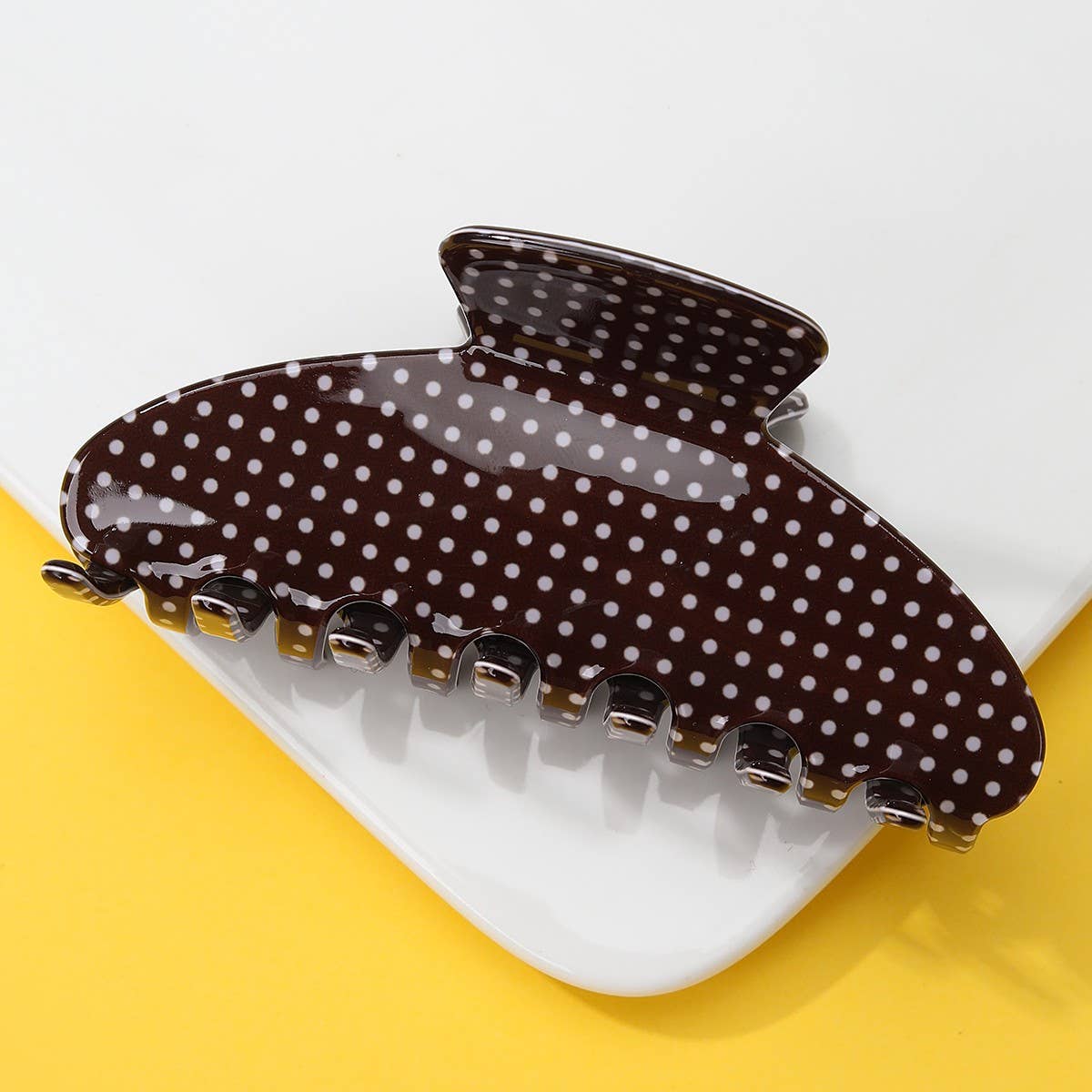 Polka Dot Hair Claw Clip : Brown