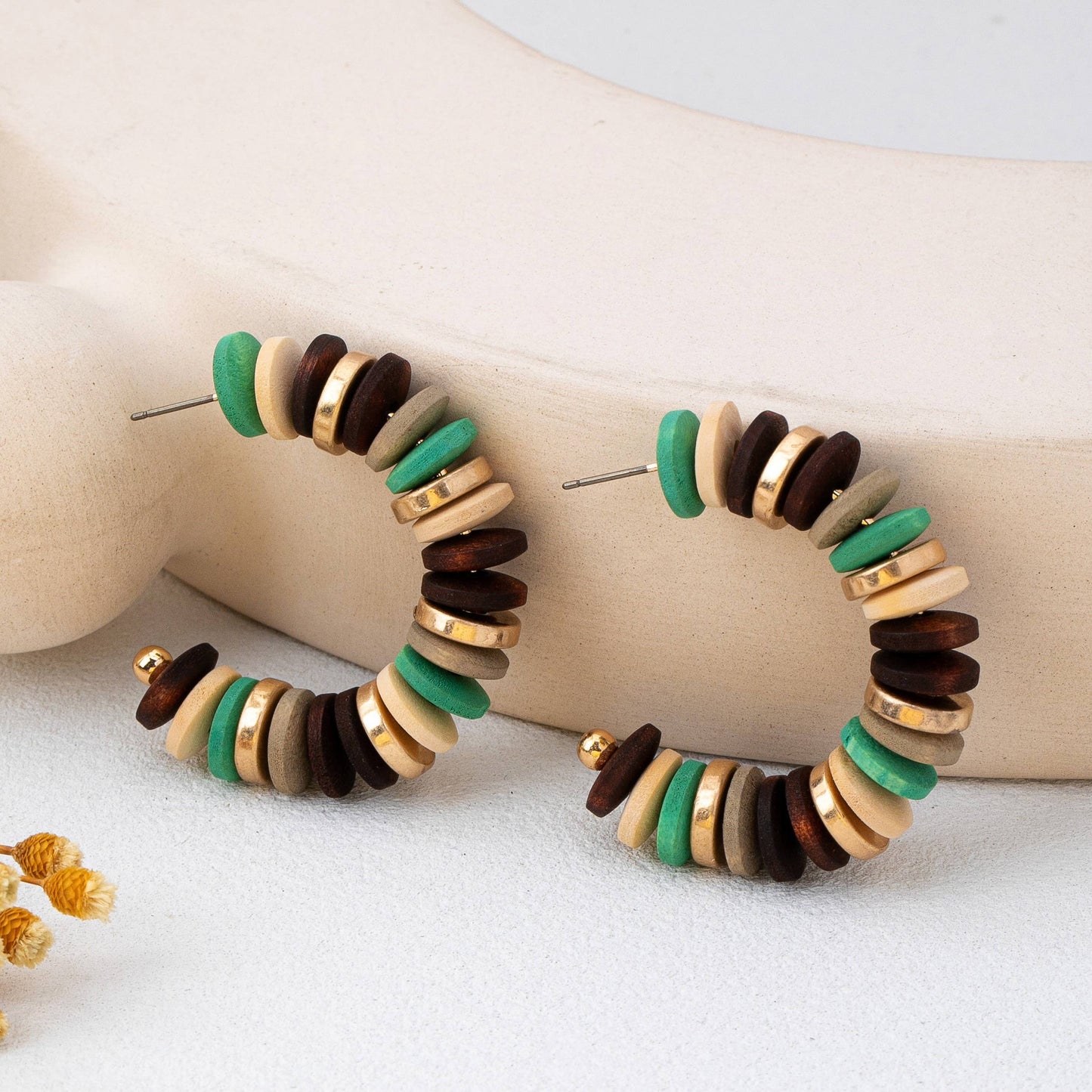 Southwest Disc Beaded Hoop Earrings