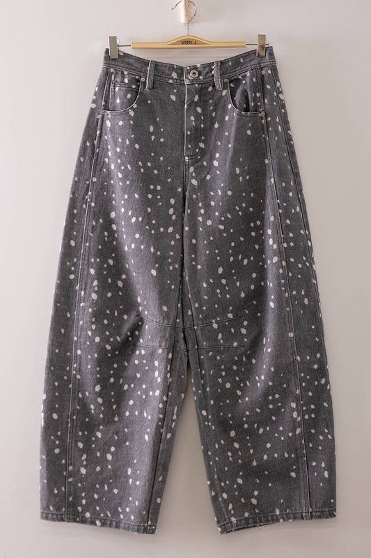 Gray Bambi Speckled Barrel Leg Jeans
