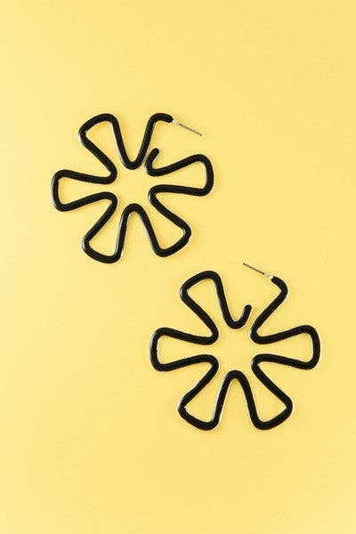 Large FLower Cutout Hoop Earrings : Black