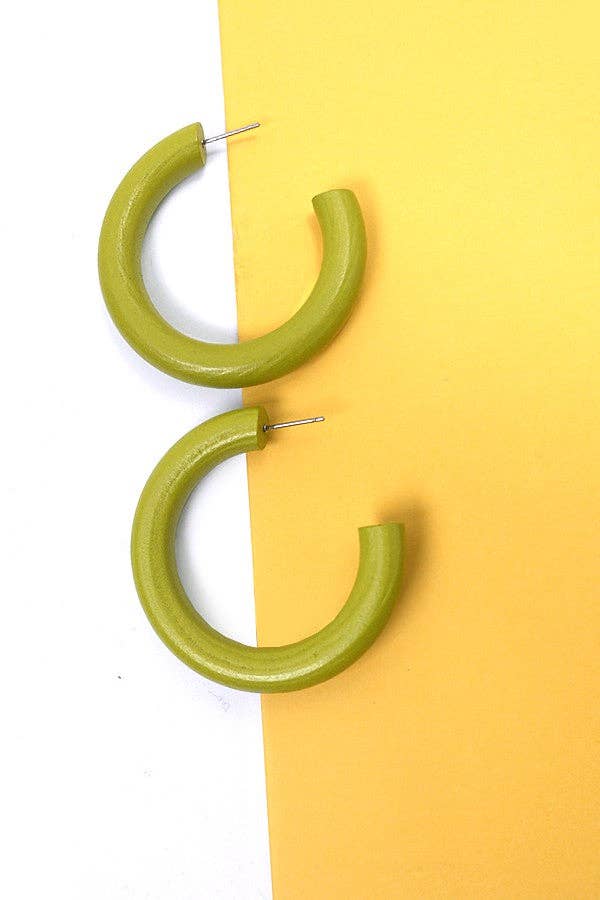 Colorful Wood Hoop Earrings : Black