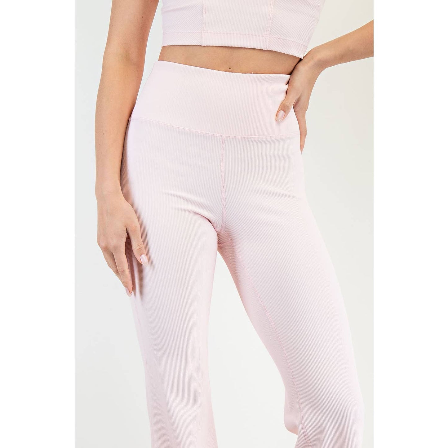 Nylon Rib Flare Leggings : Baby Pink (Rae Mode)