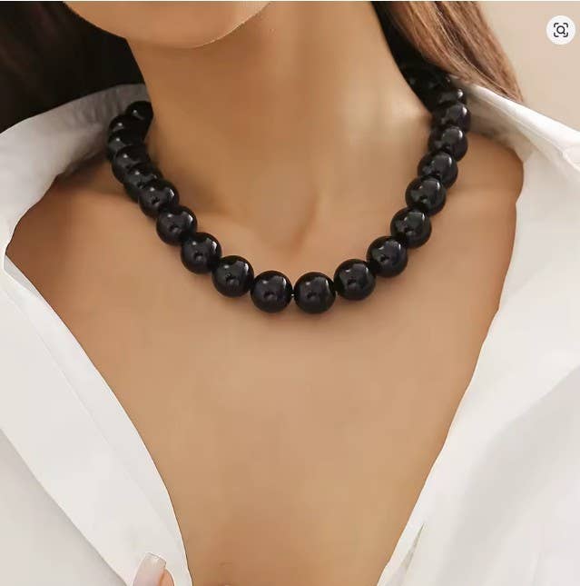 Black Beaded Statement Necklace