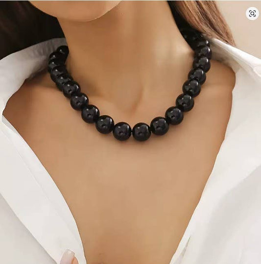 Black Beaded Statement Necklace
