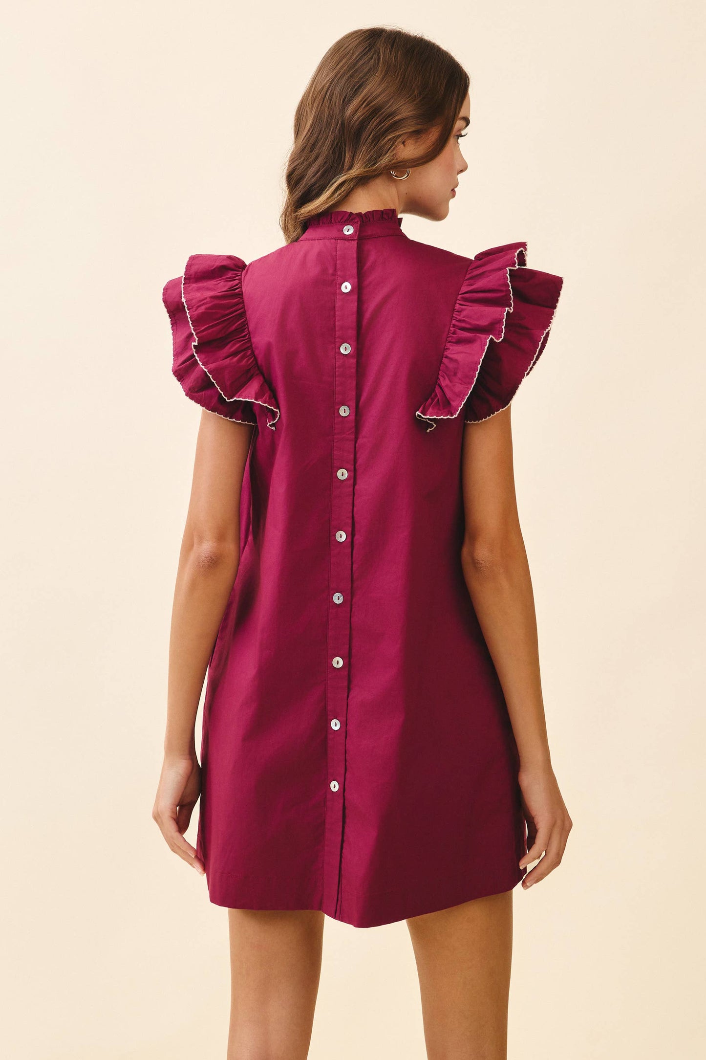 Kari High Neck Babydoll Mini Dress: Plum