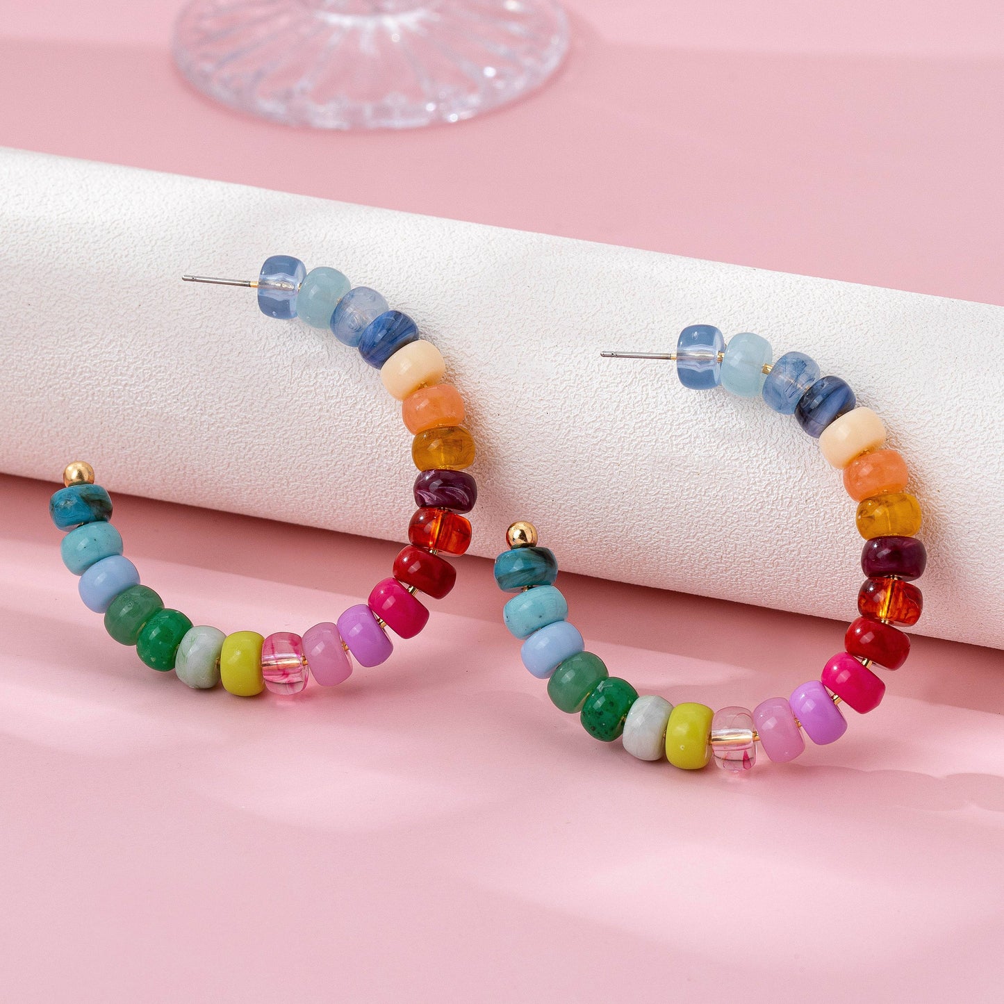 Rainbow Beaded Hoop Earrings