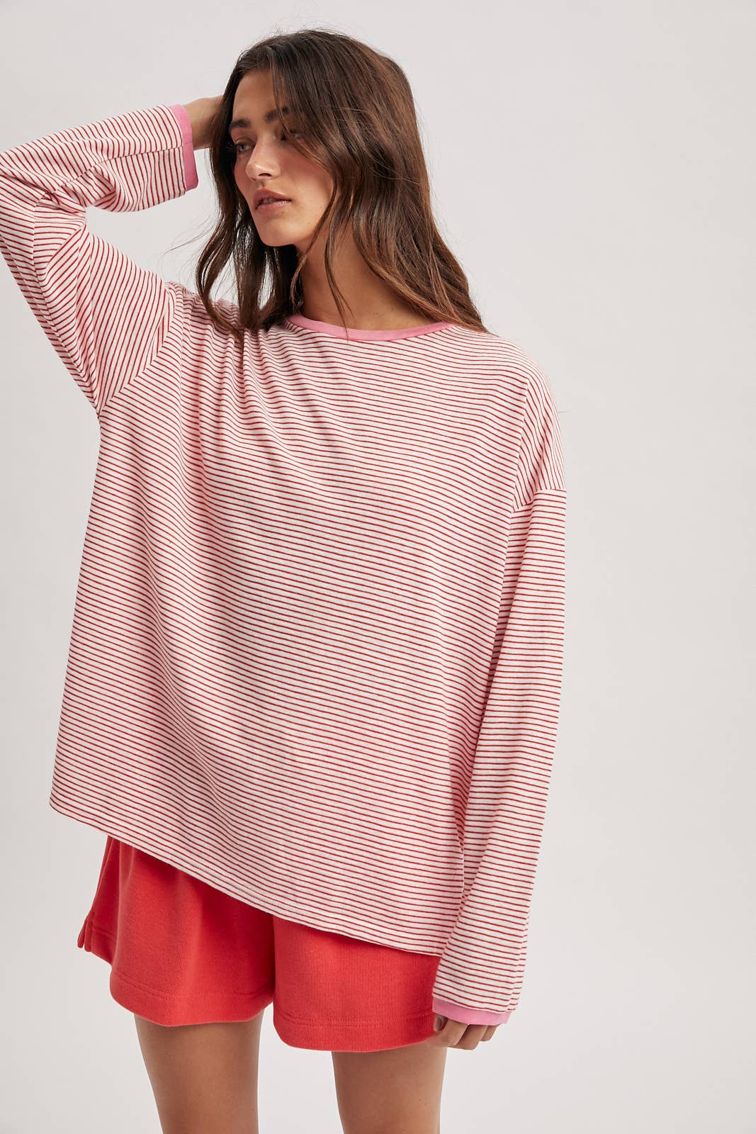 Contrast Striped Knit Top : Cherry/White