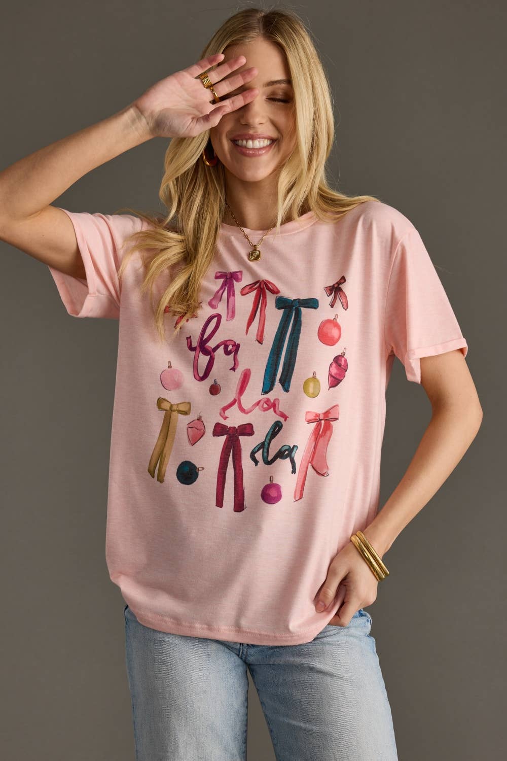 Pink “Fa La La” Graphic Tee