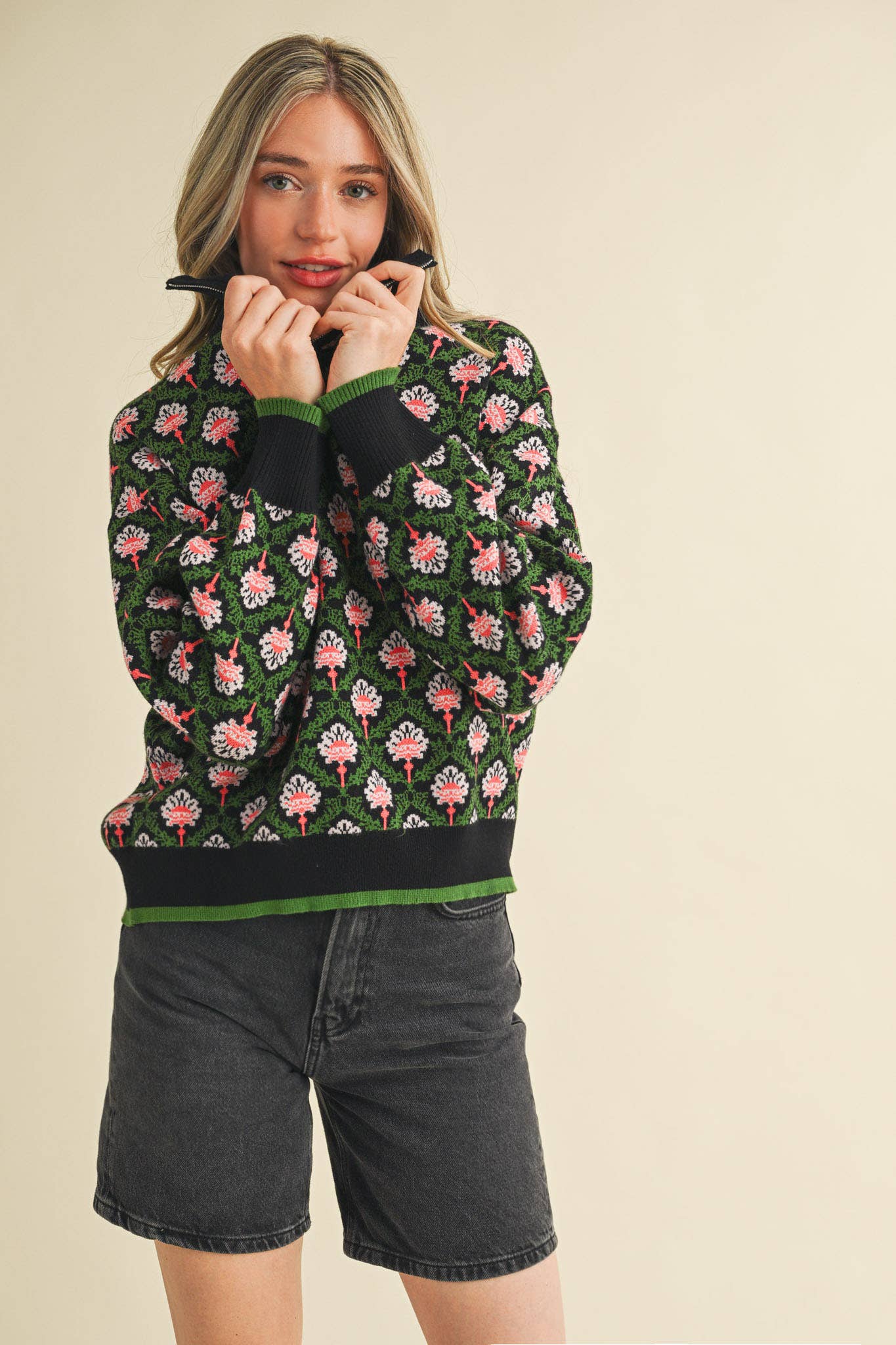 Candice Floral Mock Neck Sweater