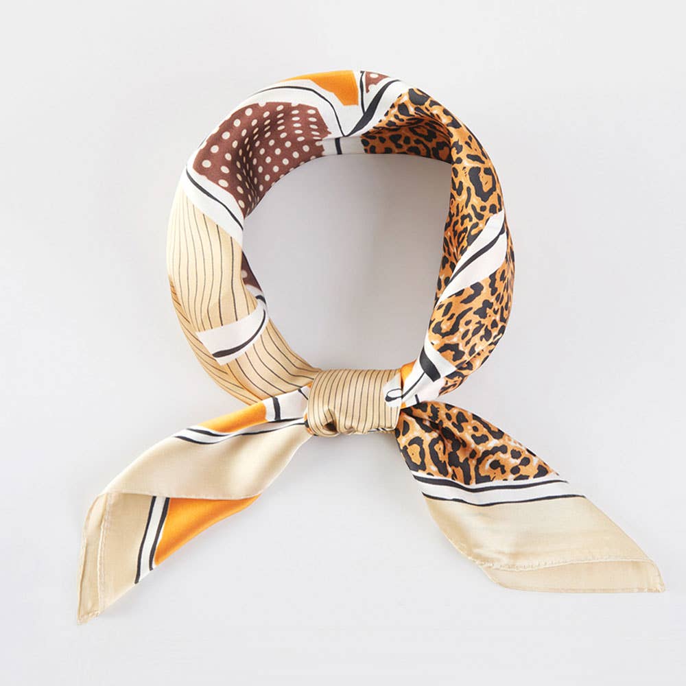 Pop Art Horse and Leopard Printed Square Silky Satin Bandana Scarf: Orange