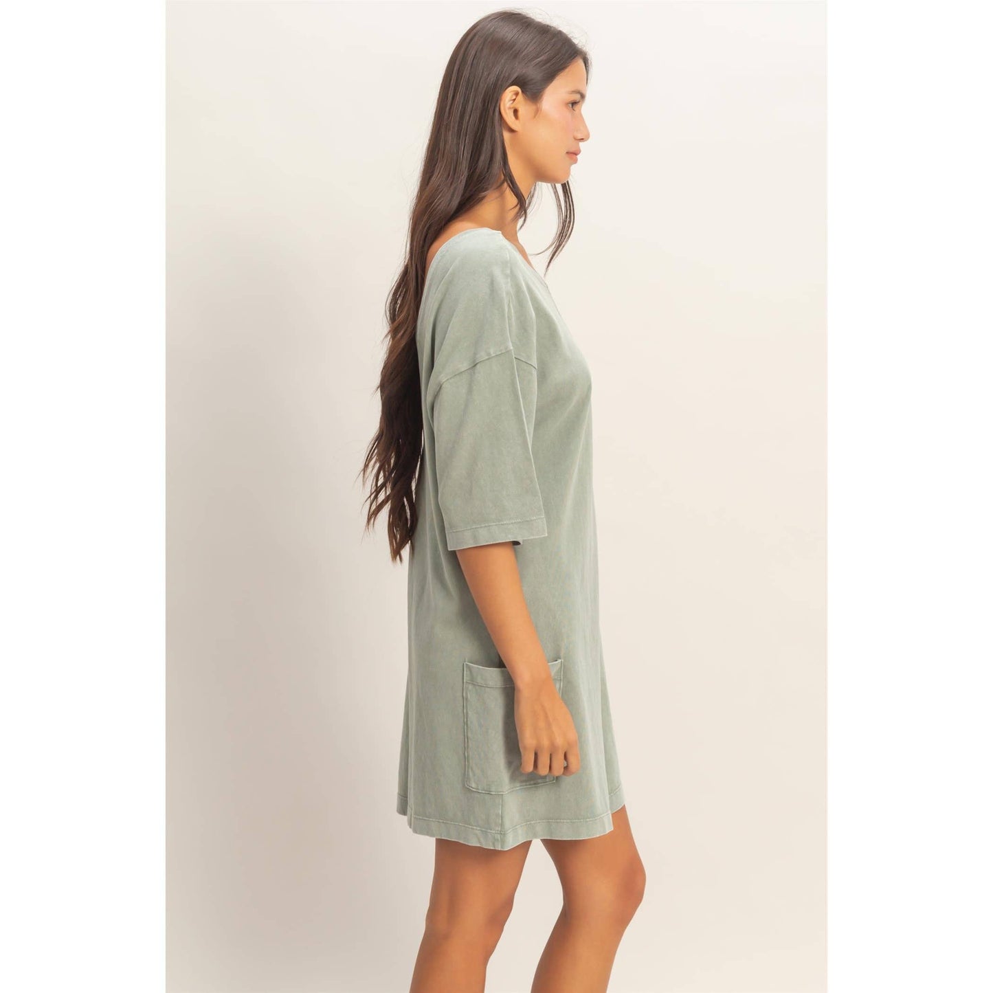 Mineral Washed V-Back Romper: Sage Green