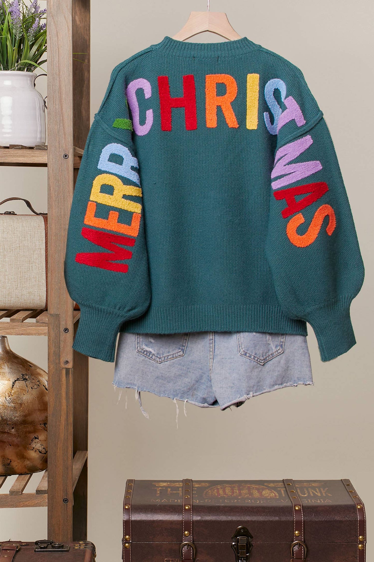 Oversize Christmas Sweater with Lettering: Ivory-Multi