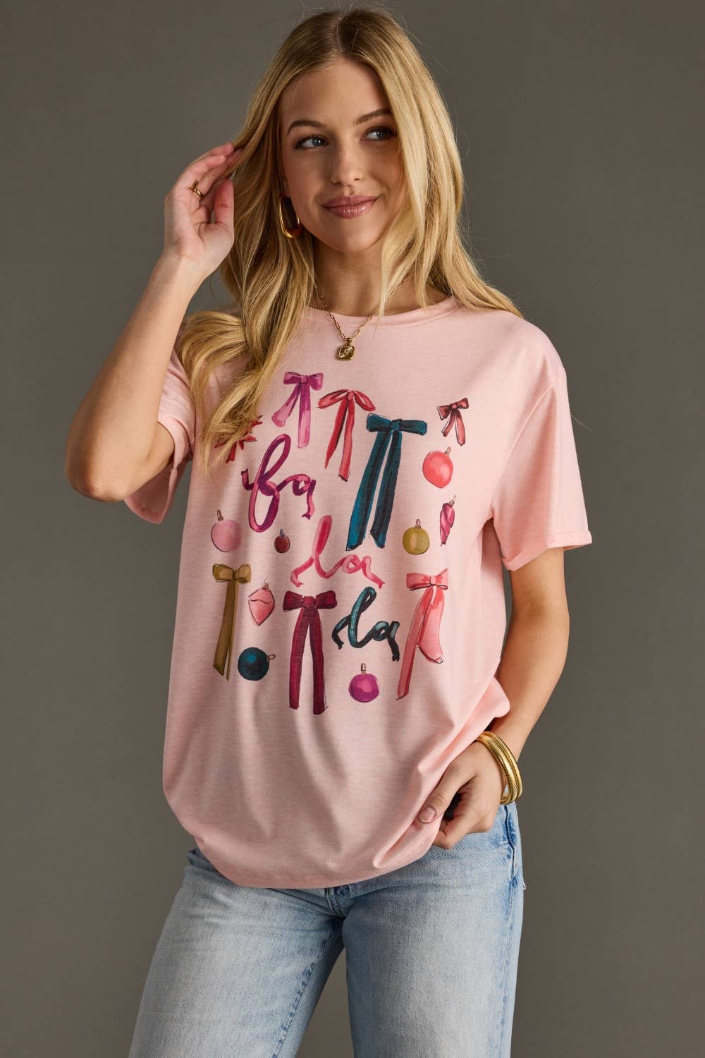 Pink “Fa La La” Graphic Tee
