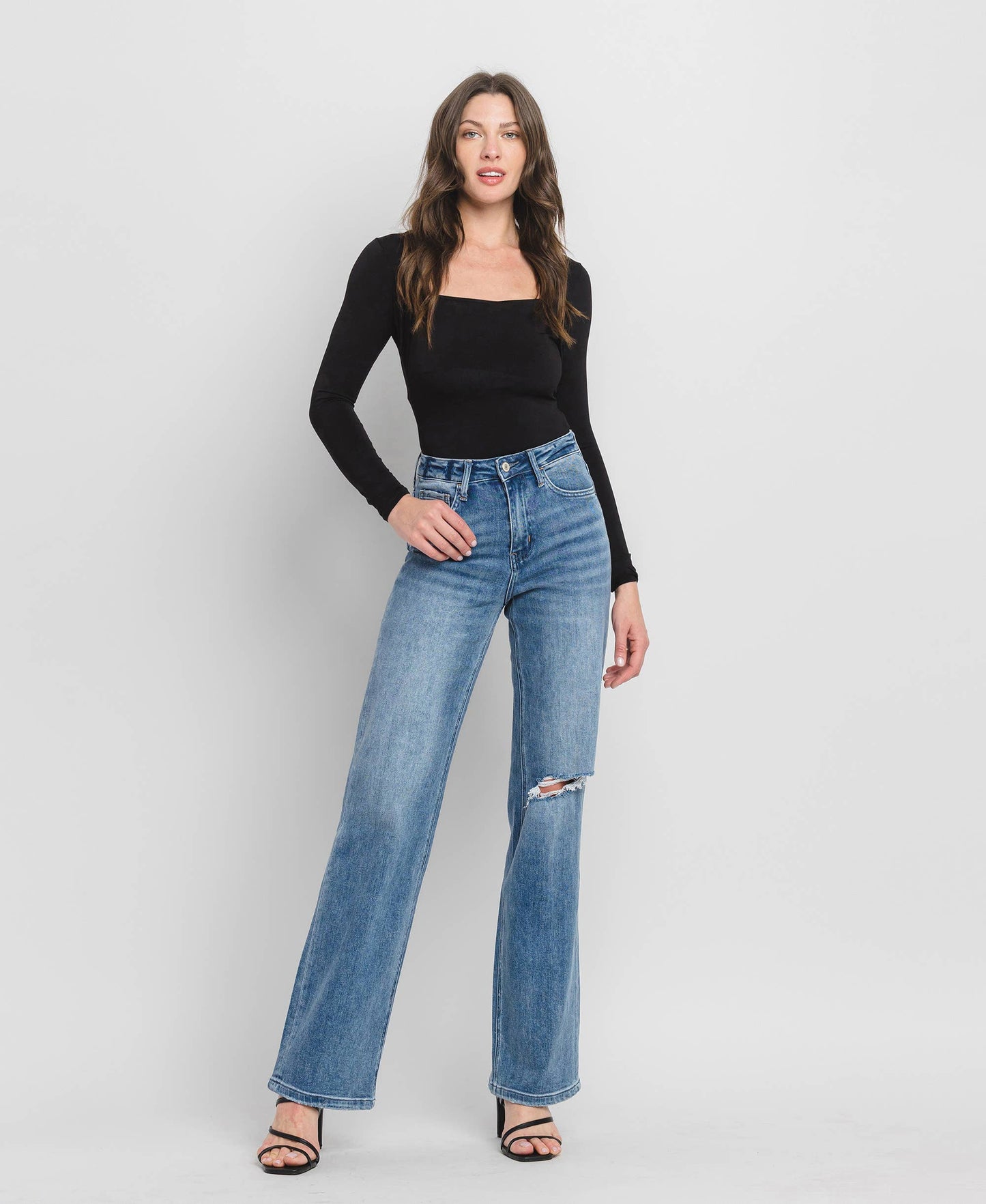 90'S Vintage Super High Rise Flare Jeans- Vervet by Flying Monkey