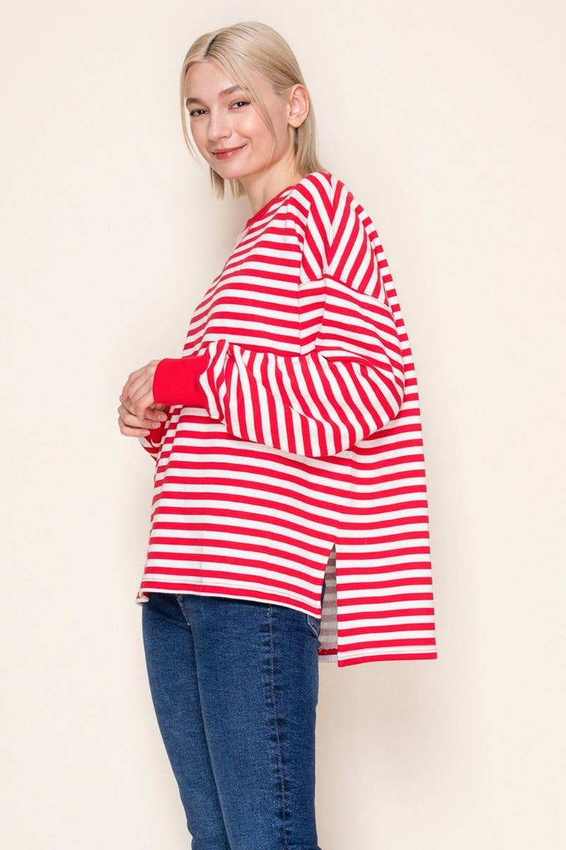Red/White Striped Long Sleeve Knit Top