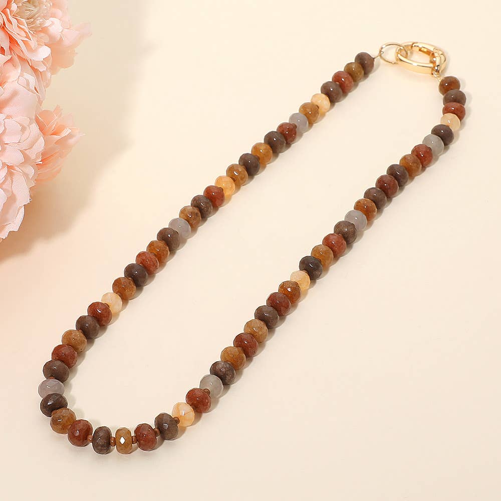 Faceted Pebble Beaded Necklace: Dark Brown