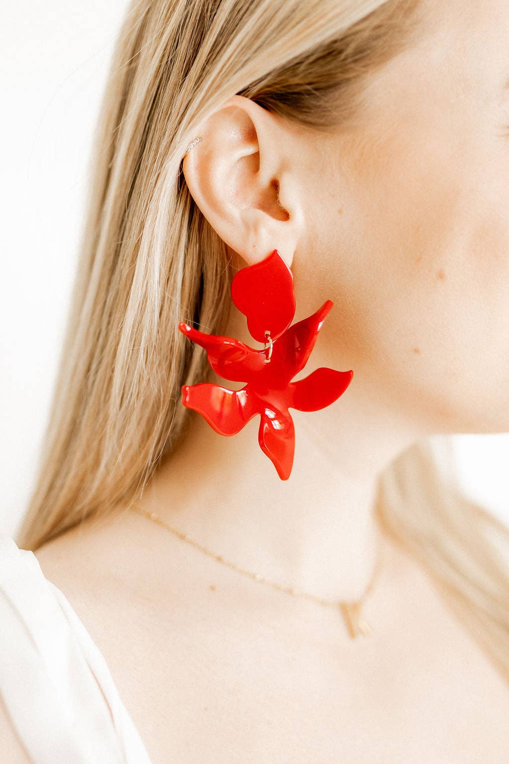 Flora Statement Earrings- True Red
