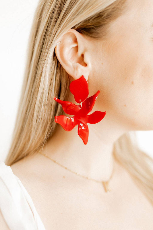 Flora Statement Earrings- True Red