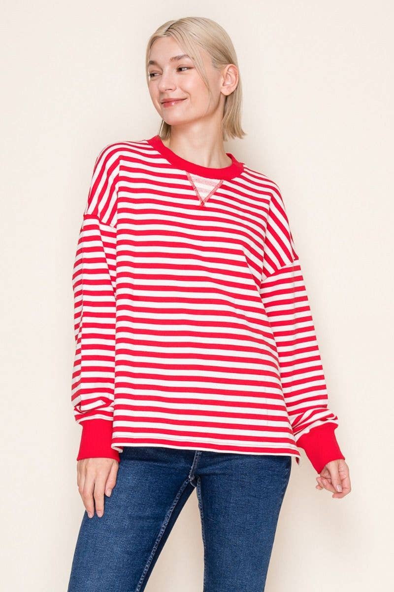 Red/White Striped Long Sleeve Knit Top