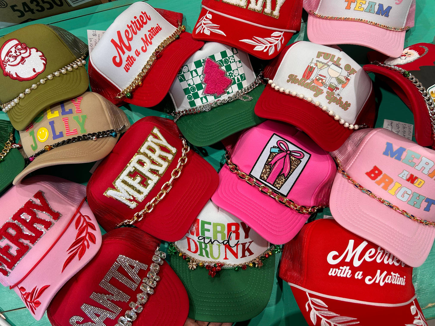 Santa Face Trucker Hat | Olive Foam Trucker